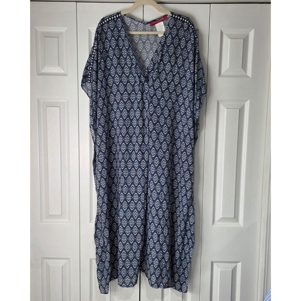 Marina Rinaldi Kaftan Dress Womens 22W Blue NEW Diaspro Geometric Print